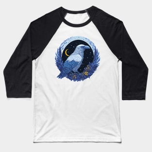 White Crow at Night Time Baseball T-Shirt